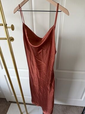 Satin Slip Dress in Rust